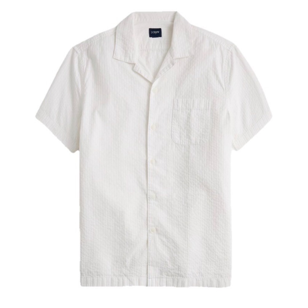 NWT J.Crew Camp Shirt Textured White Cotton Short Sleeve Preppy Men's Size L - Picture 2 of 8